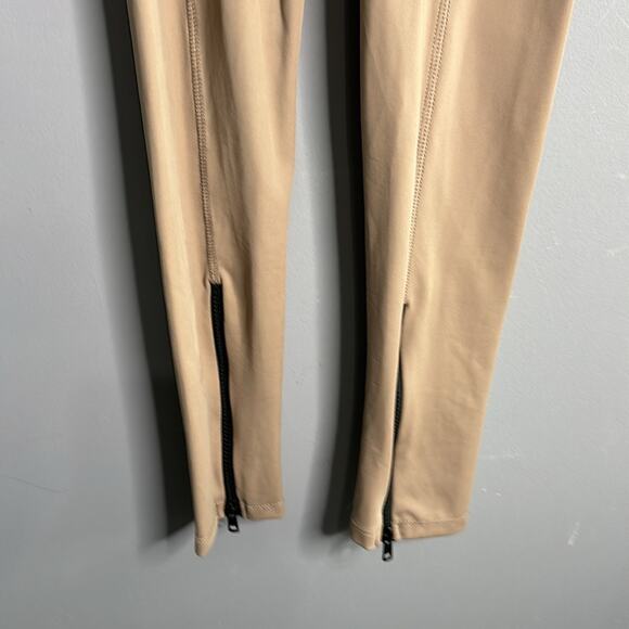 Zara Tan High Waist Leggings Zipper Detail Size Small - Picture 3 of 9